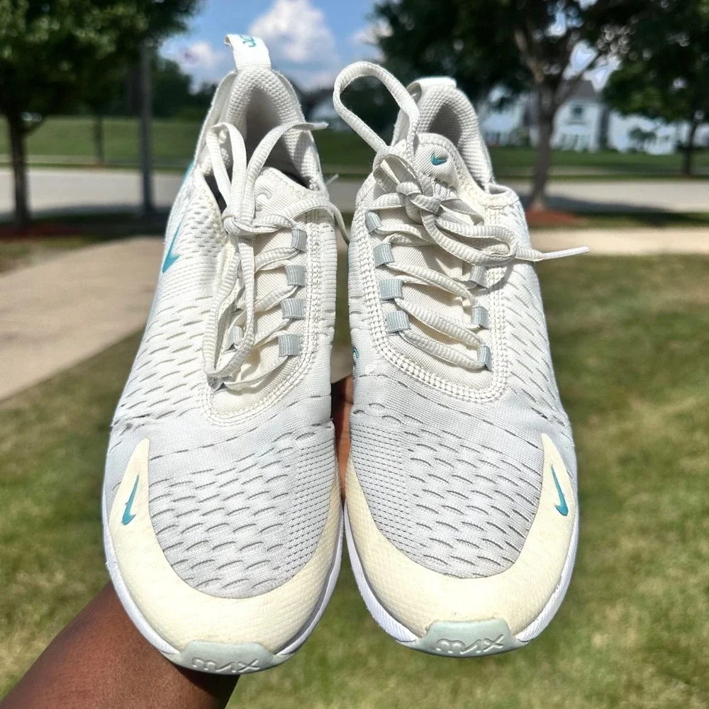 Nike Air Max 270 Big Kids Athletic Shoes Size 6Y White Teal Blue